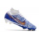 Nike Zoom Mercurial Superfly 9 Elite FG Homme Blanc Bleu Or