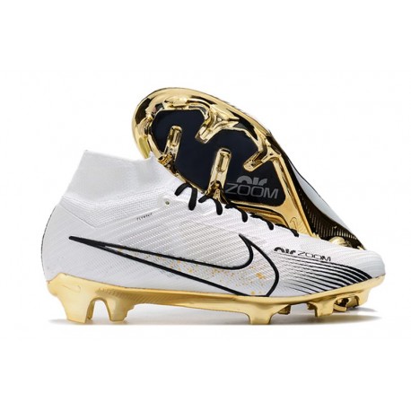 Nike Zoom Mercurial Superfly 9 Elite FG Homme Blanc Or Noir