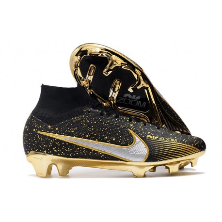 Nike Zoom Mercurial Superfly 9 Elite FG Homme Noir Or Blanc