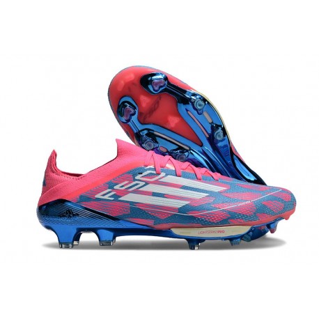 Crampons adidas F50 + Elite FG Bleu Solaire Blanc Ftwr Rose